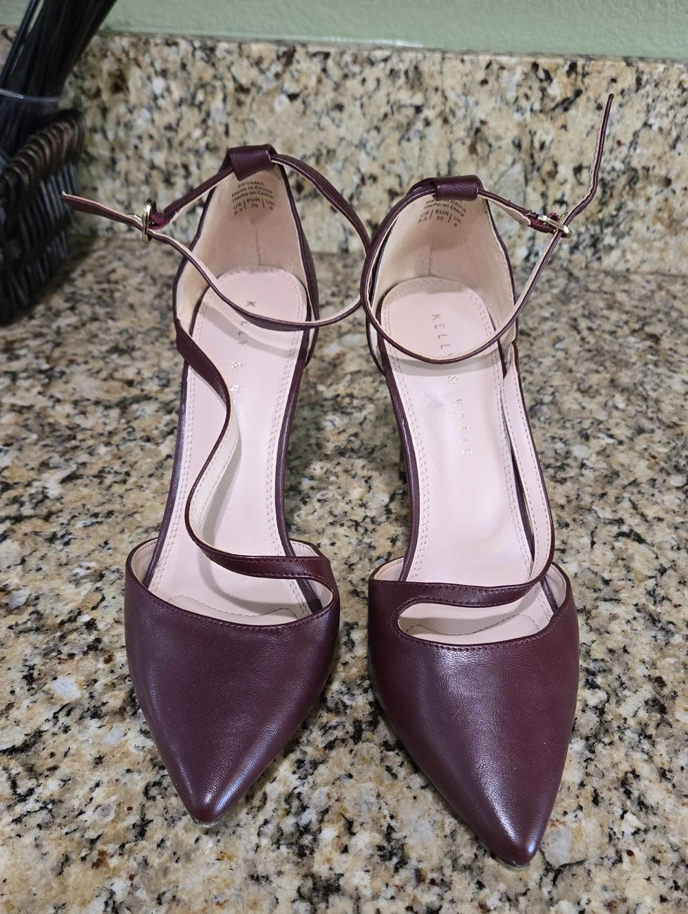 Kelly & Katie Women's Burgundy Pointed Toe Ankle Strap Heels
